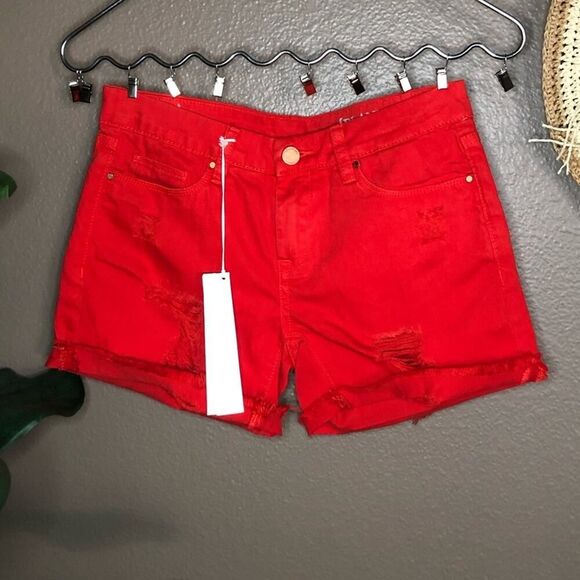 Blank NYC Red Distressed Cutoff Jean Shorts - Picture 2 of 10